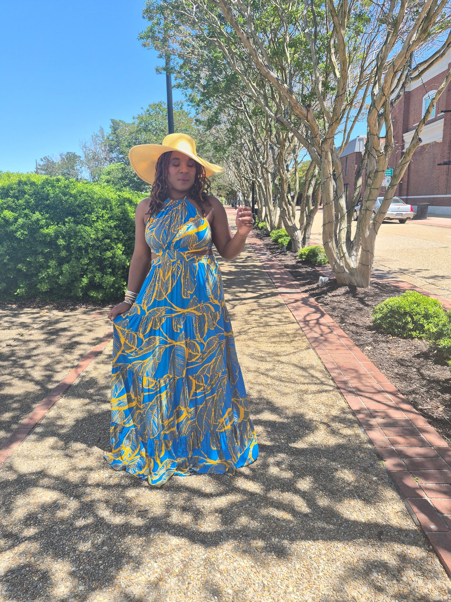 Printed Halter Cutout Maxi Dress