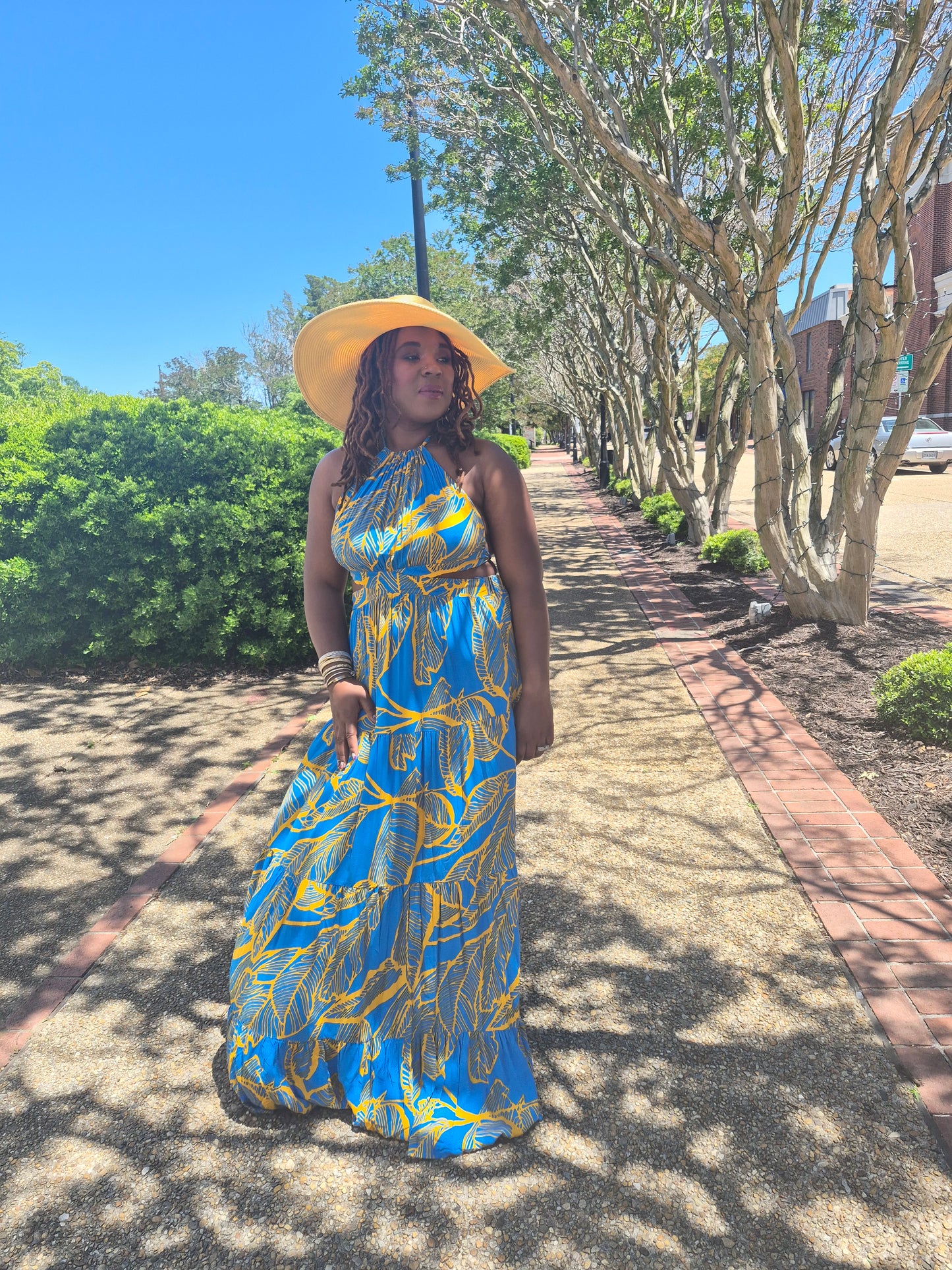 Printed Halter Cutout Maxi Dress