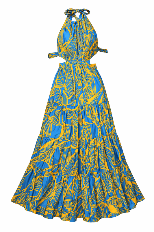 Printed Halter Cutout Maxi Dress
