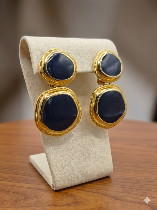 Gold & Navy Blue Clip on earrings