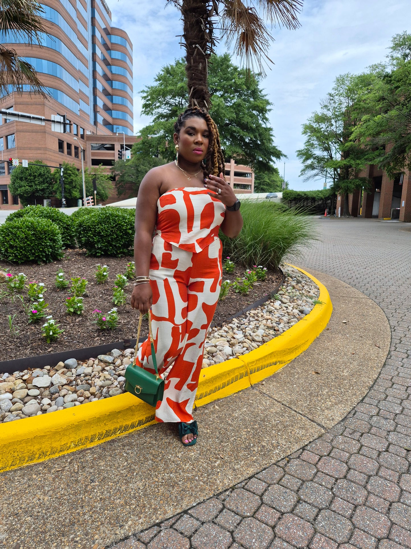 Tomato Printed Handkerchief Hem Top Jumpsuit