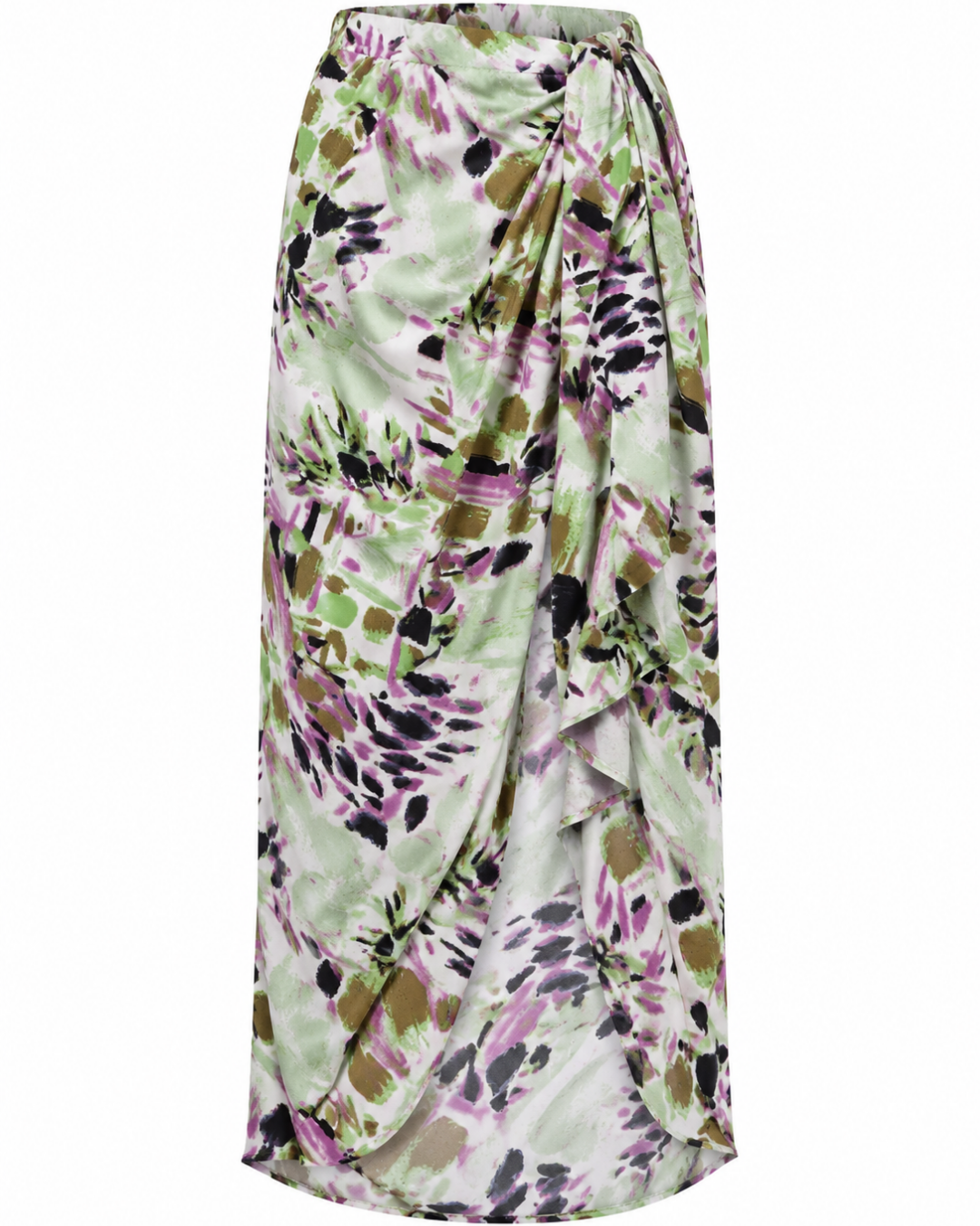 Satin print high waisted wrap-style skirt