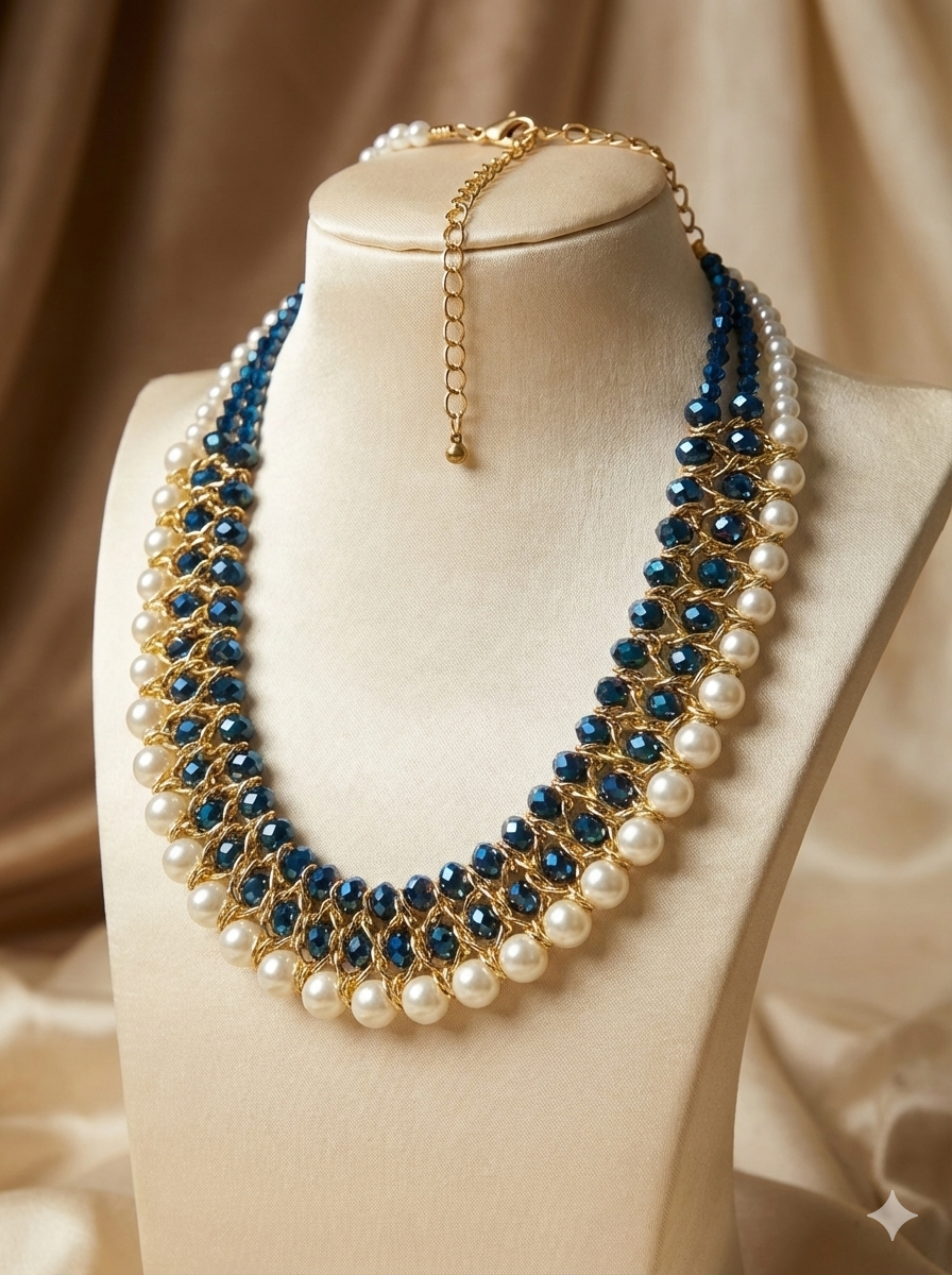 Pearl and blue iridescent necklace