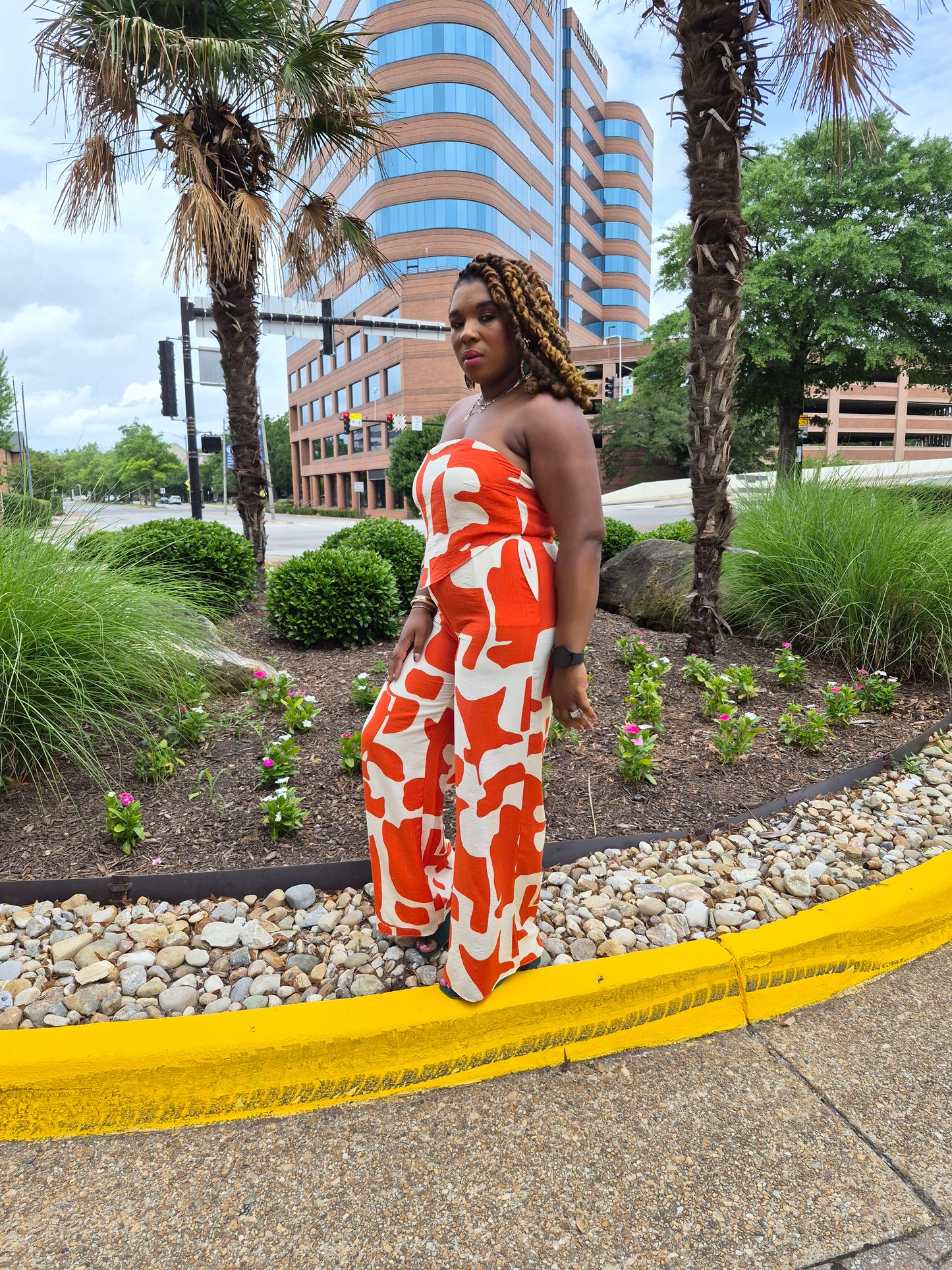Tomato Printed Handkerchief Hem Top Jumpsuit