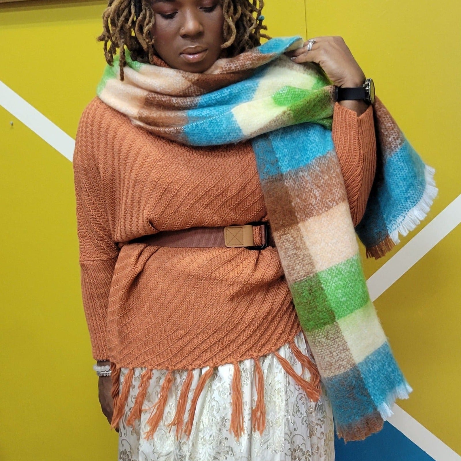 Rust Roll-neck Poncho Sweater