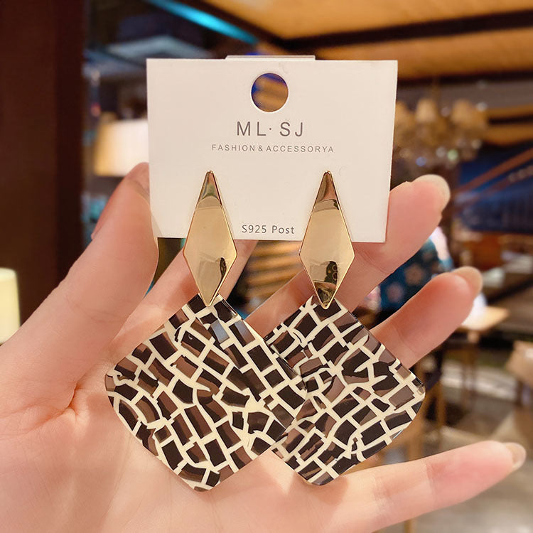 Rhombus Leopard Acrylic Painted Earrings