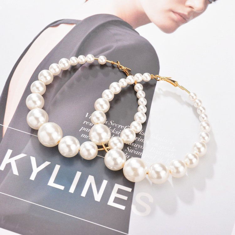 Retro oversized artificial pearl big hoop earrings